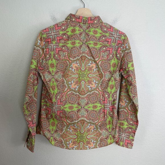 NEW Lands End Womens 4 Petite Paisley Button Up Shirt Long Sleeve Blouse Top - Picture 9 of 10